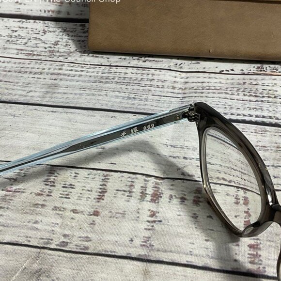 Masunaga 069 Translucent Black/Blue Eyeglass Frames in Brown Leather Case - Picture 3 of 5